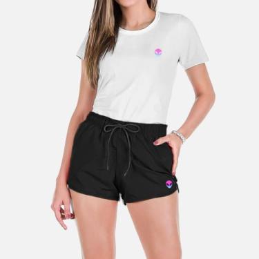 Imagem de Conjunto Feminino Verão Moda Praia Camiseta Algodão Short Tactel Estam