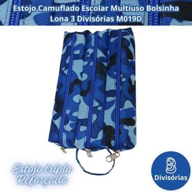 Imagem de Estojo Camuflado Escolar Multiuso Bolsinha Lona 3 Divisórias M019D - L