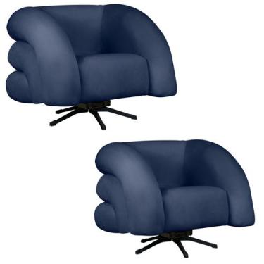 Imagem de Kit 2 Poltrona Decorativa Micheli Giratória e Balanço Veludo - Fina Mo