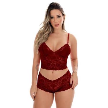 Imagem de Kit 3 Conjuntos Caleçon Espera Marido De Renda com Forro Baby Doll Sen
