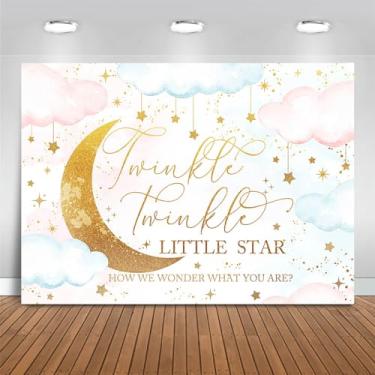 Imagem de Fitumiw Twinkle Twinkle Little Star Gênero Revelar Fundo 2,4 x 1,8 m Rosa ou Azul How We Wonder What You Are Gender Revelar Fundo Decorações de Festa Lua e Estrelas Banner Menino ou Menina
