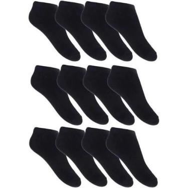 Imagem de Meia Cano Baixo Masculino Preta Algodão Kit 12 Pares de Meias - Hangar
