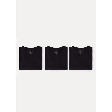 Imagem de Kit Com 3 Camisetas Masculinas Básicas Slim Gola V - Hering, M, Preto
