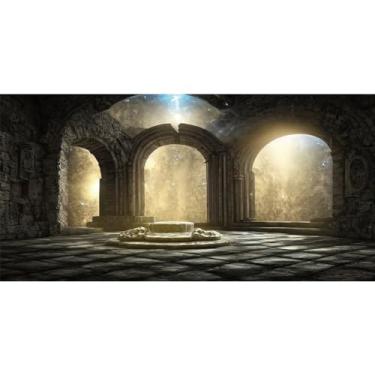 Imagem de DORCEV 6 x 3 m de fundo de ruínas góticas de castelo vintage para castelo vintage, coluna, arco, coluna, pilares, nebuloso, fundo, fantasia, medieval, decoração de festa de Dia das Bruxas, adereços de