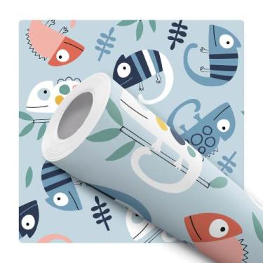 Imagem de Papel de Parede Adesivo Ilustração Camaleão Colorido Fundo Azul Animai