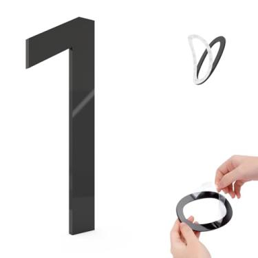 Imagem de Números autoadesivos para casa, números de endereço para casa, número de porta de acrílico moderno, números externos pretos para casa, escritório, caixa de correio, fácil instalação (10 cm, nº 1)