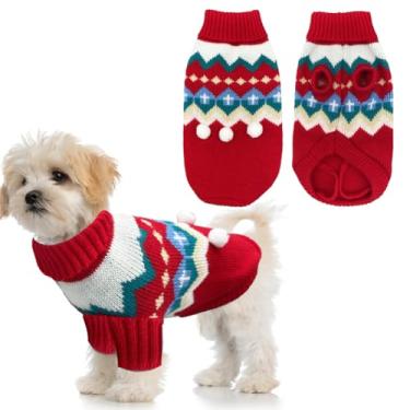 Imagem de HZAKXIN Suéter de Natal para gatos filhotes de Natal gatinho gola rolê roupas de tricô roupa de inverno com árvore de Natal padrão listrado vermelho para gatos pequenos cães e gatinhos (médio)