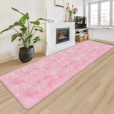 Imagem de JiaoBaba Tapete super macio e fofo para sala de estar, 6 x 2,4 m, tingido, rosa claro, felpudo e peludo, lavável, antiderrapante, para quarto, cabeceira, berçário, kawaii, decoração de casa, estética