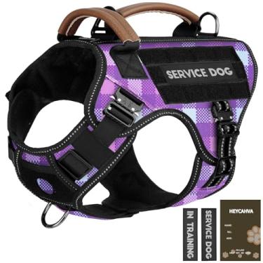 Imagem de Peitoral tático para cães – Colete para cães de serviço HEYCAHVA com fivelas de metal para cães médios e grandes, refletivo, sem puxão, colete com alça de couro, gancho e laço para treinamento (roxo
