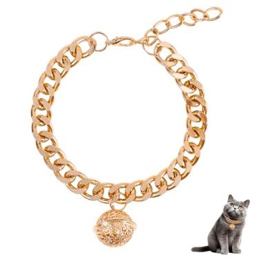 Imagem de Coleira para cães e gatos com sino, colar de corrente de gato dourado colar fofo para animais de estimação pingente ajustável acessórios para gatinhos filhotes presente 13,8 polegadas