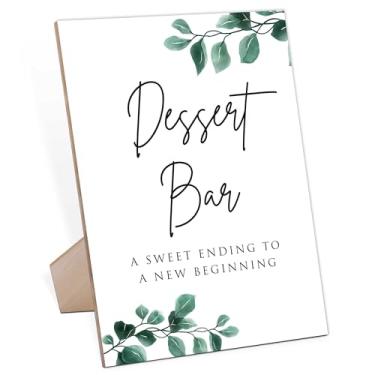 Imagem de Placa de bar de sobremesa para recepção de casamento, placa de madeira de eucalipto com suporte, placa de mesa de sobremesa, placas de lembrancinha de casamento, suprimentos de festa, centros de mesa