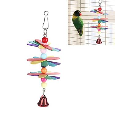 Imagem de Parrots Brinquedos de Brinquedo de Madeira Picolé Brinquedo com Miçangas Coloridas e Sino de Metal para Pássaros Parakeet Cockatiel Lovebird Brinquedo de Mastigar Dentes para Animais de Estimação Suprimentos de Gaiola