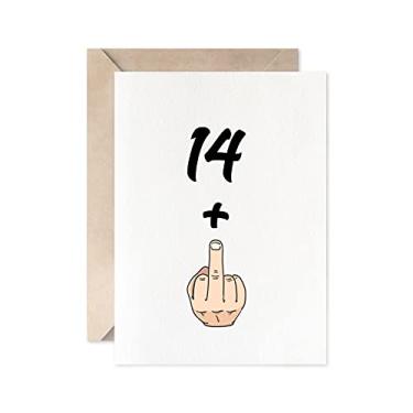 Imagem de MAGJUCHE Cartão engraçado de aniversário de 15 anos, 14+1 menina ou menino, doce, 15 anos, presente de aniversário, cartão de piada