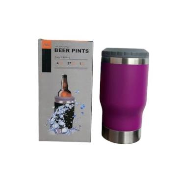 Imagem de Copo Porta Cerveja Térmico Suporte Garrafa Térmica De Lata Latinha Latão Long Neck Aço Inox Refrigerador Isolado Isolador (Roxo)