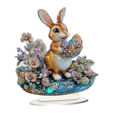Imagem de oshhni Decoração de da Páscoa em acrílico 2D Placa plana Presente ideal Decoração única de Páscoa Exibição de mesa para prateleira de canto Lareira, 20cmx18cm