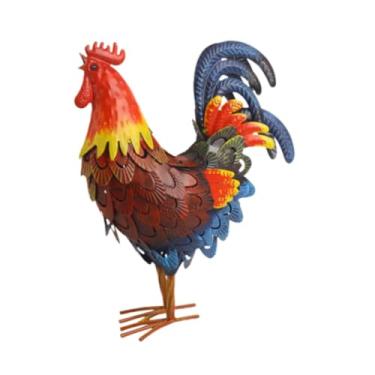 Imagem de Gralara Ferro Jardim Estátua Estatueta Animal Decoração Gramado Ornamento Galinha Escultura para Entrada Planta Pote Fazenda Cerca