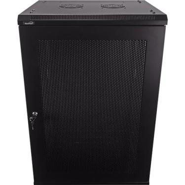 Imagem de NavePoint Gabinete de rede de montagem na parede 18U para equipamentos de TI de 19 polegadas, engrenagens A/V, porta perfurada, painéis laterais, fechaduras, 2 ventiladores, profundidade de 450 mm,