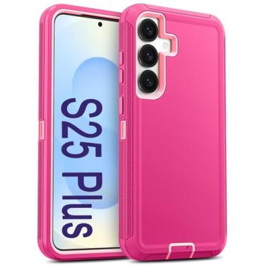 Imagem de Jelanry Capa para Samsung Galaxy S25 Plus 5G, resistente e proteção de camada dupla com porta USB C, antipoeira, à prova de quedas, antiarranhões, capa traseira para Galaxy S25 Plus, rosa