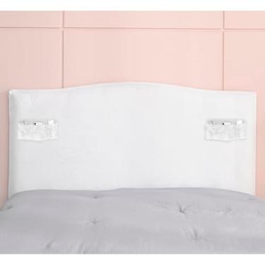 Imagem de WOMACO Capa de cabeceira com bolsos remotos, capa de cabeceira de veludo elástico, capa de cama queen/solteiro/king/trocável para cabeceira estofada (branca, comprimento da cabeceira (177 cm a 221 cm)