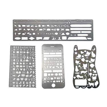 Imagem de Conjunto de estêncil para diários de bala, conjunto de réguas de desenho, ferramentas de ícones de modelo vazado, kit DIY para scrapbook, álbum, cartão, agenda (aço inoxidável, 4 peças com ícones diferentes)