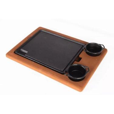 Imagem de Chapa de Ferro Molheiras Ferro Fundido com Suporte Madeira - Panela Mi