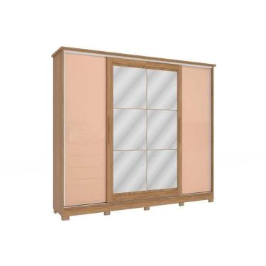 Imagem de Guarda Roupa 4 Portas De Correr (2 C- Espelho) E 4 Gavetas C- Pés Cb01n565  Nogueira-macadamia Ou Verde - Kappesberg