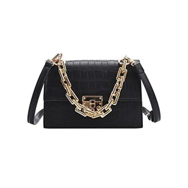 Imagem de Bolsa feminina bolsas de corrente dourada para mulheres bolsas de ombro bolsa de couro bolsa feminina crossbody(Black)