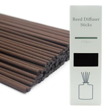 Imagem de Varetas de difusor de palheta - Bastões de fibra de vime de 3 mm para difusor de aroma de óleo essencial, bastões de substituição de difusor de aroma de longa duração (100 unidades), marrom