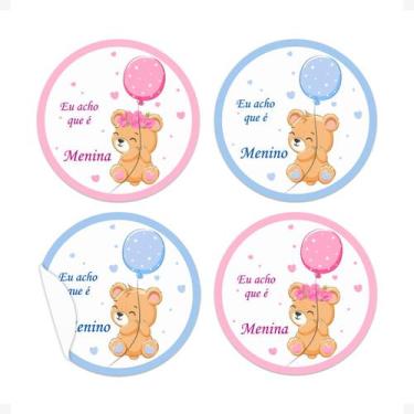 Imagem de 100 Adesivos Chá Revelação Menina e Menino Etiquetas Ursos - SPORTINOX
