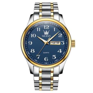 Imagem de Relógio OLEVS Blue em aço inoxidável analógico com data para homens