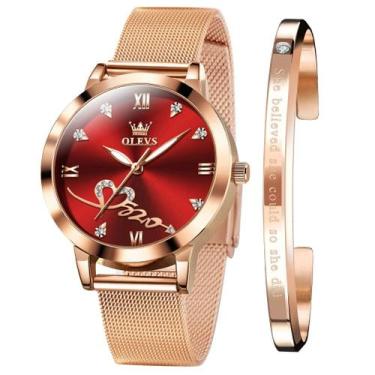 Imagem de Relógio feminino OLEVS, pulseira de malha em ouro rosa, moderno, imper