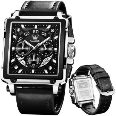 Imagem de Relógio OLEVS masculino, cronógrafo, couro preto, impermeável