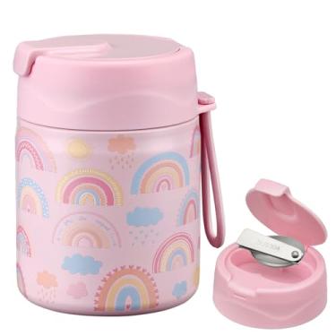 Imagem de Garrafa térmica de sopa de 500 ml para crianças com comida quente, pote de comida isolada com colher, lancheira térmica para comida quente, lancheira de aço inoxidável à prova de vazamento de boca