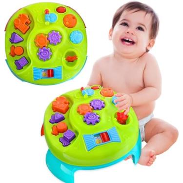Imagem de Mesa Interativa Infantil Mesinha com 7 Atividades, Cores Vibrantes, Desenvolvimento bebê Motor e Cognitivo, Peças de Encaixar Mesa Brinquedo