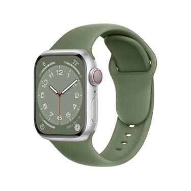 Imagem de ELETTRONEO Pulseira esportiva SBC1 para Apple Watch Ultra 2 de 49 mm, série 10 de 46 mm, 9 8 7 45 mm e 41 mm, SE 6 5 4 44 mm e 40 mm, 3 2 1 42 mm 38 mm iWatch, pulseira de silicone, verde-oliva