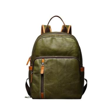 Imagem de Mochila masculina de couro vintage mochila de viagem de couro para homens(Green)