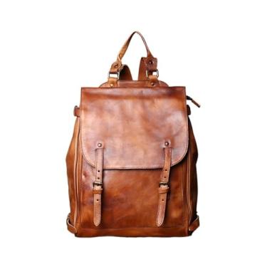 Imagem de Mochila masculina de couro vintage, bolsa de viagem de couro para homens, bolsa casual de computador para laptop de 14 polegadas(Brown)