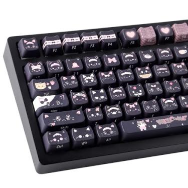 Imagem de Teclas PBT 140 teclas fofas teclas de sublimação de tinta preto gato perfil Mao teclas personalizadas para teclados mecânicos Cherry Gateron MX Swithes