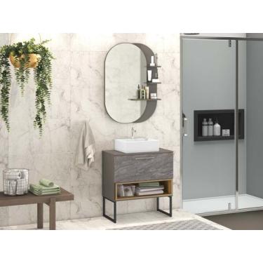 Imagem de Gabinete para Banheiro com Pés Cuba Branca 01 Gaveta e Espelheira com 