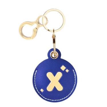 Imagem de Capa com porta-chaves de couro com letra inicial personalizada compatível com AirTag, linda capa protetora de ar com chaveiro, localizador de rastreador GPS antiarranhões, carteira para chaves de