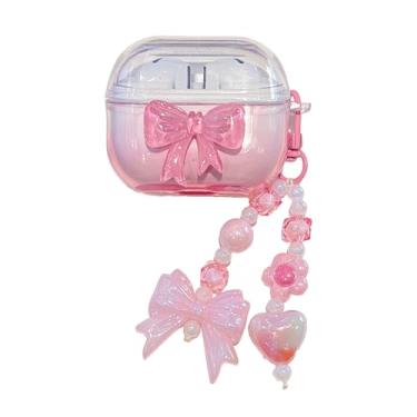 Imagem de JLSDBMZ Capa rosa para Samsung Galaxy Buds 3 Pro, design de laço engraçado feminino, capa de TPU transparente e macia com pulseira para capa de fone de ouvido (rosa)