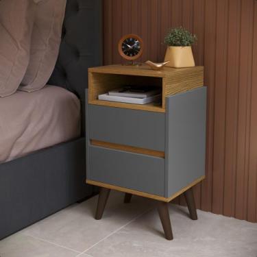 Imagem de Mesa de Cabeceira 2 gavetas Verona para quarto com pés retrô - Cinza c