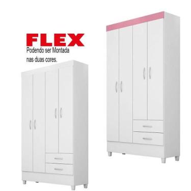 Imagem de Guarda Roupa 4 Portas Astral Infantil/Juvenil Branco/Rosa Flex - Merca