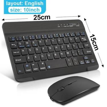 Imagem de Mini Teclado e Mouse Sem Fio Bluetooth Recarregável