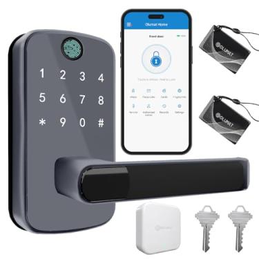 Imagem de Fechadura de porta de entrada sem chave com gateway: fechadura inteligente com impressão digital - fechadura de porta de teclado com controle de aplicativo - fechadura digital para porta da frente -