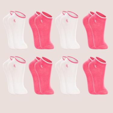 Imagem de Kit 8 Pares Meia Kids Lupo Cano Curto Unisex Original, Branco e rosa, 