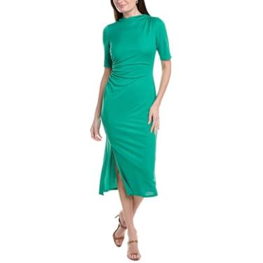Imagem de Anne Klein Vestido midi drapeado de manga curta feminino, Verde Egeu, P
