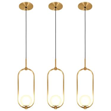Imagem de Kit 3 Luminárias Lustre Arco Dourado Globo Cama Quarto 43Cm