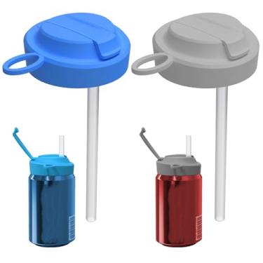 Imagem de Pacote com 2 tampas de silicone para latas de refrigerante com palha, capas de lata pop com alça, capas reutilizáveis para refrigerante, coca, cerveja, suco, bebidas, serve para latas padrão