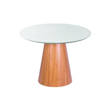 Imagem de Mesa de Jantar Cone Redonda 80 cm - Lâmina de Madeira Cinamomo e Laca Branca com Vidro